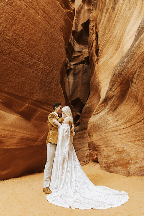  bohemian elopement in antelope canyon – couple in canyon 