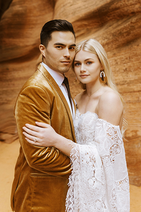  bohemian elopement in antelope canyon – couple in canyon 