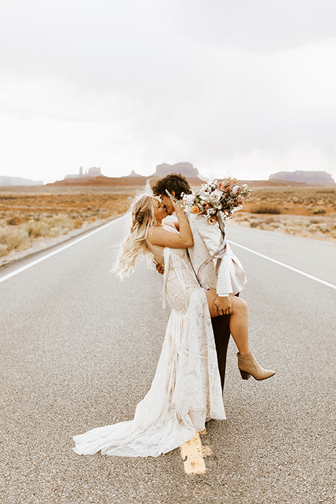  bohemian elopement in antelope canyon – couple in street 