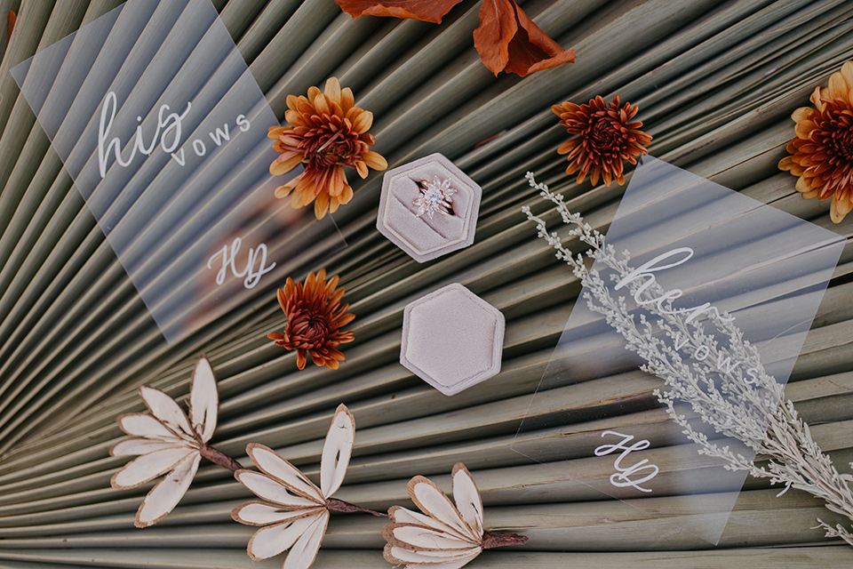  bohemian bride in a rue de sine gown and the groom in a caramel suit 