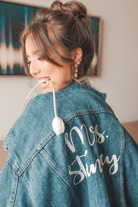  bridal style with a wool hat and custom jean jacket 