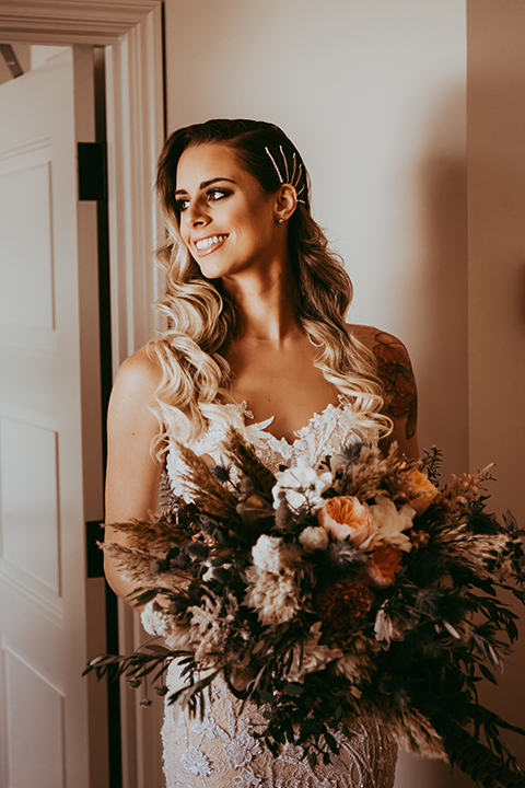  bride in a strapless gown with lace 