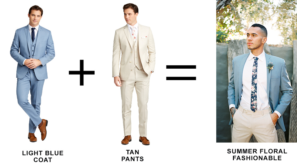  mix and match styles light blue coats and tan pants 
