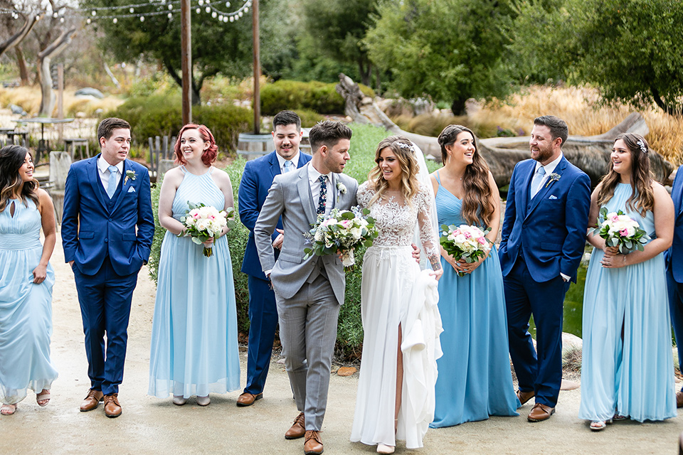  garden California floral wedding – group walking 