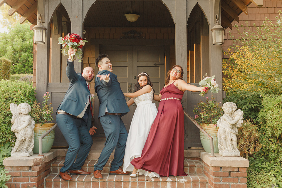  red and blue farmhouse wedding – bridal party 