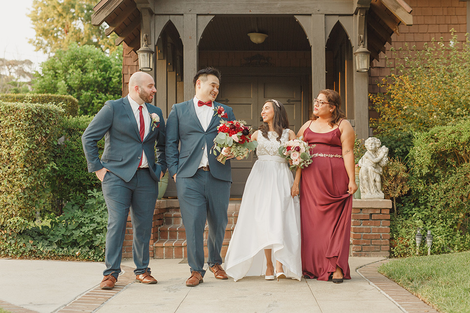  red and blue farmhouse wedding – bridal party 