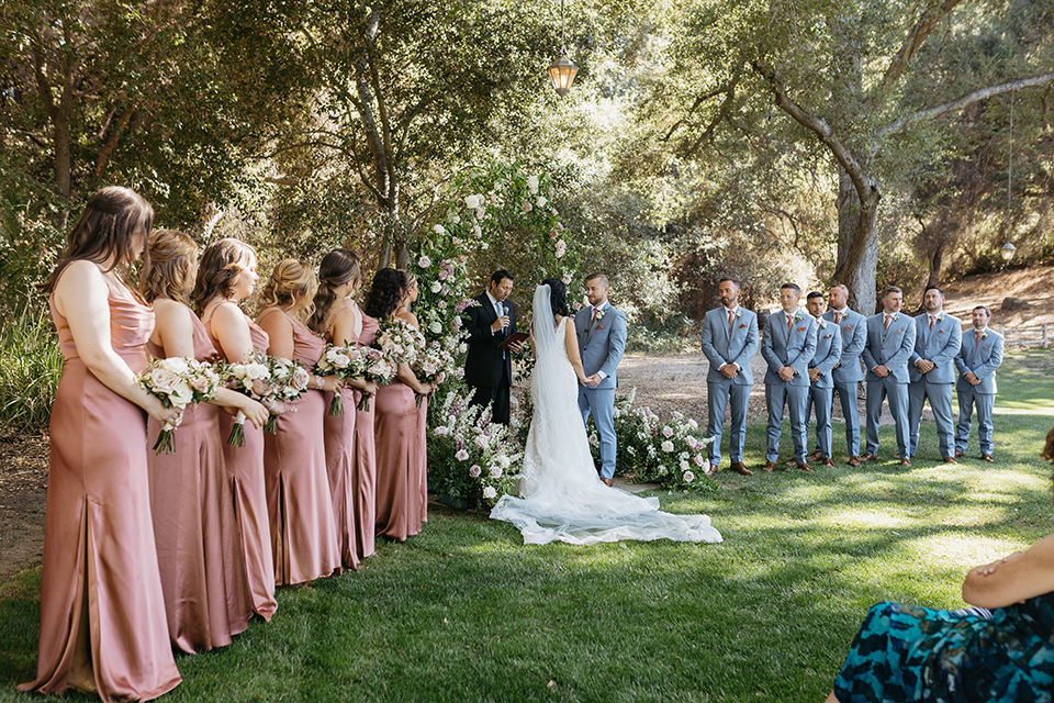  blush and blue wedding – bridal party at ceremony 