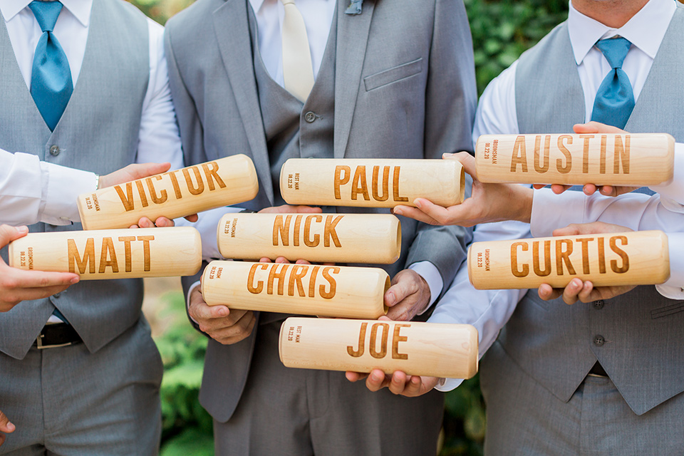  baseball inspired wedding with light blue and white details – baseball bat glasses 