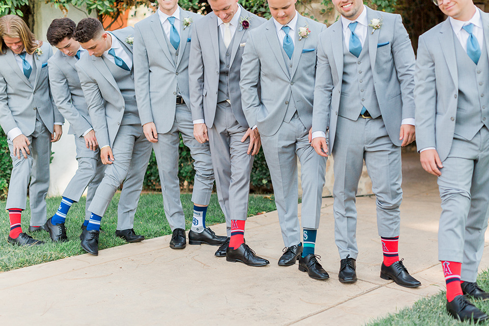  baseball inspired wedding with light blue and white details – groomsmen socks 