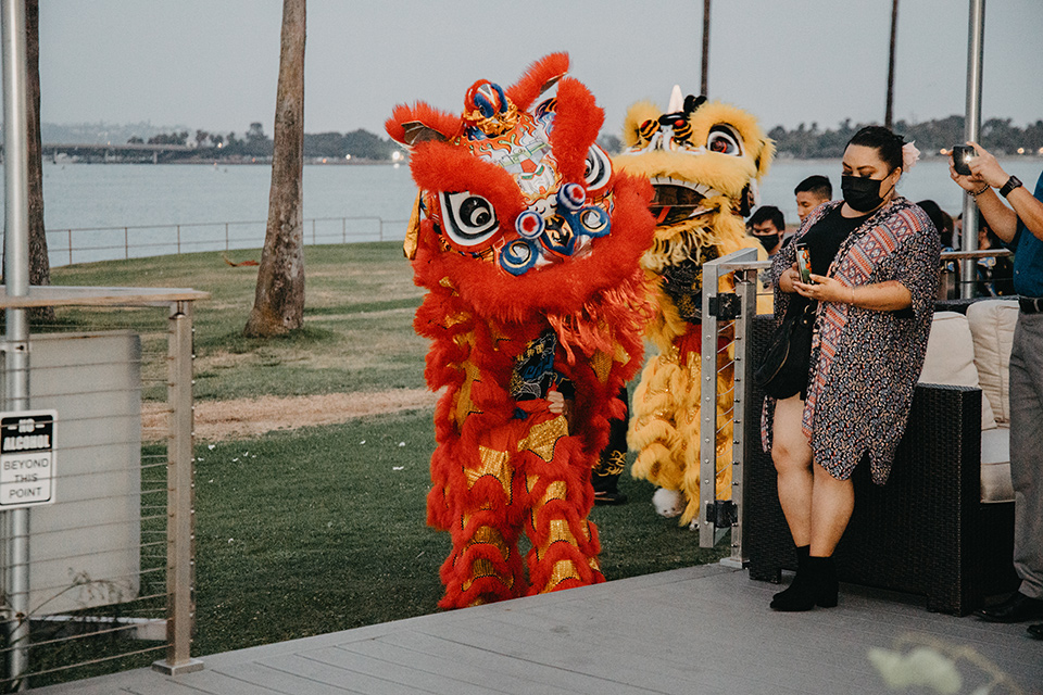  blue and red wedding- lion dancers