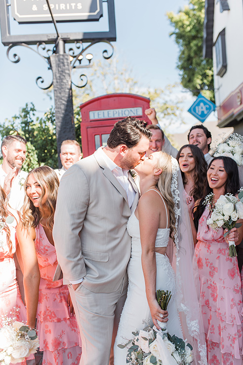  tan and pink garden wedding with floral bridesmaid dresses and the groom and groomsmen in tan suits – bridalparty