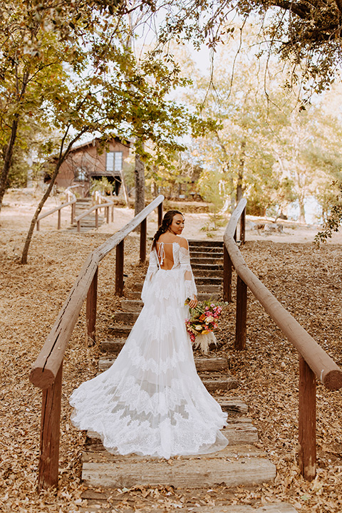  rustic bohemian wedding with brown and gold color scheme – bride in her lace bohemian gown 