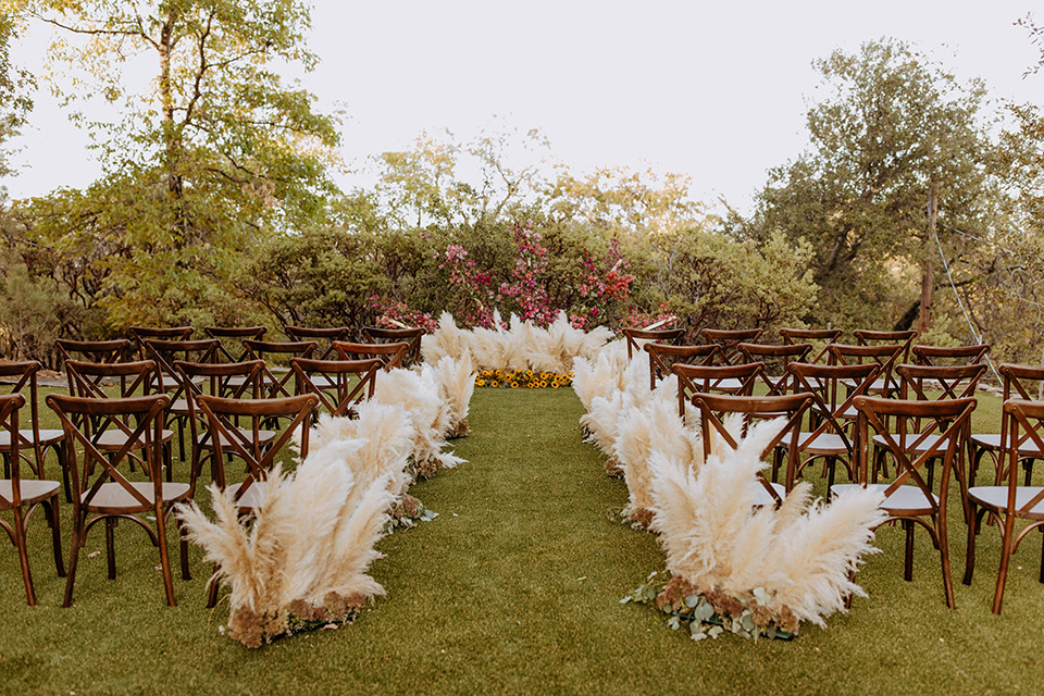  rustic bohemian wedding with brown and gold color scheme – ceremony space and décor 