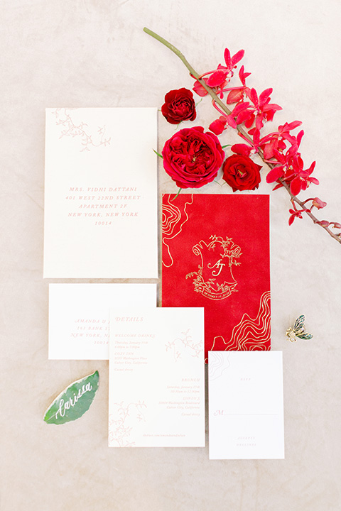  tropical and gold wedding with red accents – invitations 