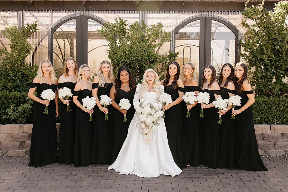  black and white wedding design with luxe details – bridesmaids 