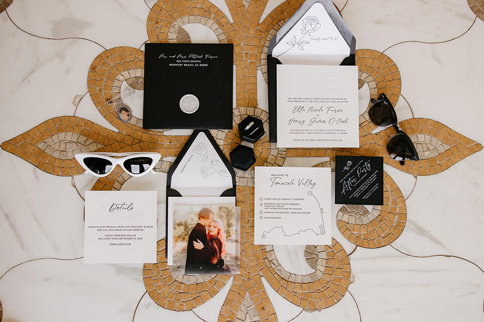  black and white wedding design with luxe details – invitations