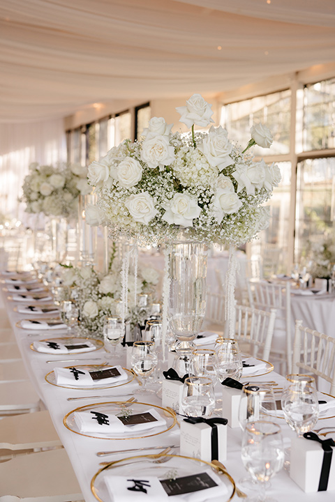  black and white wedding design with luxe details – table décor 