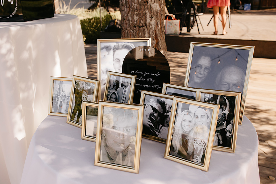 black and white wedding design with luxe details – photo table