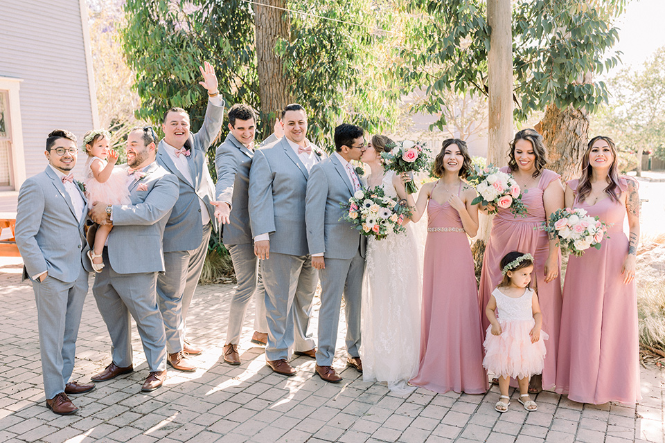  grey and pink wedding with rustic garden charm 
