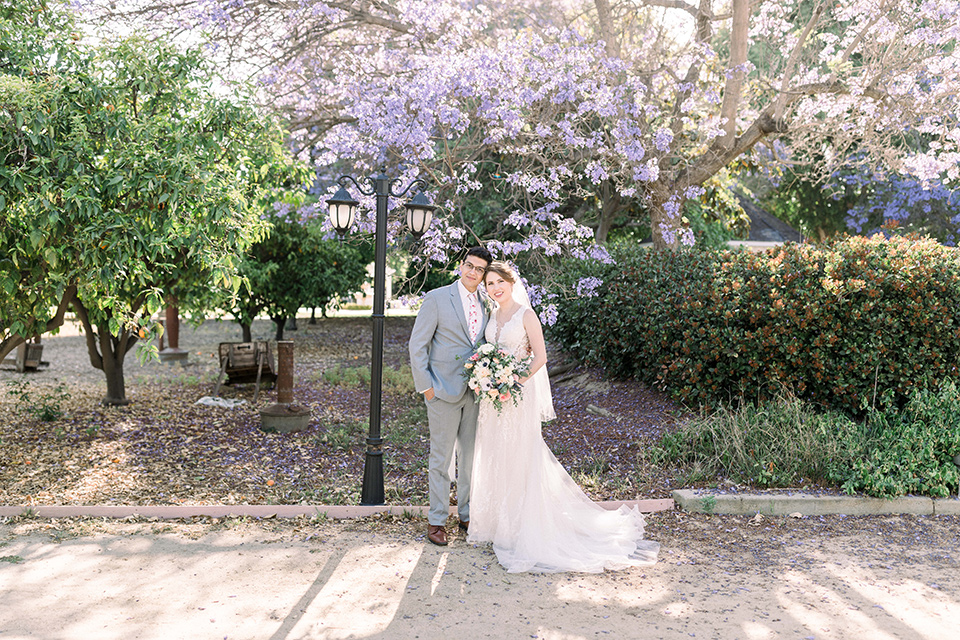  grey and pink wedding with rustic garden charm 