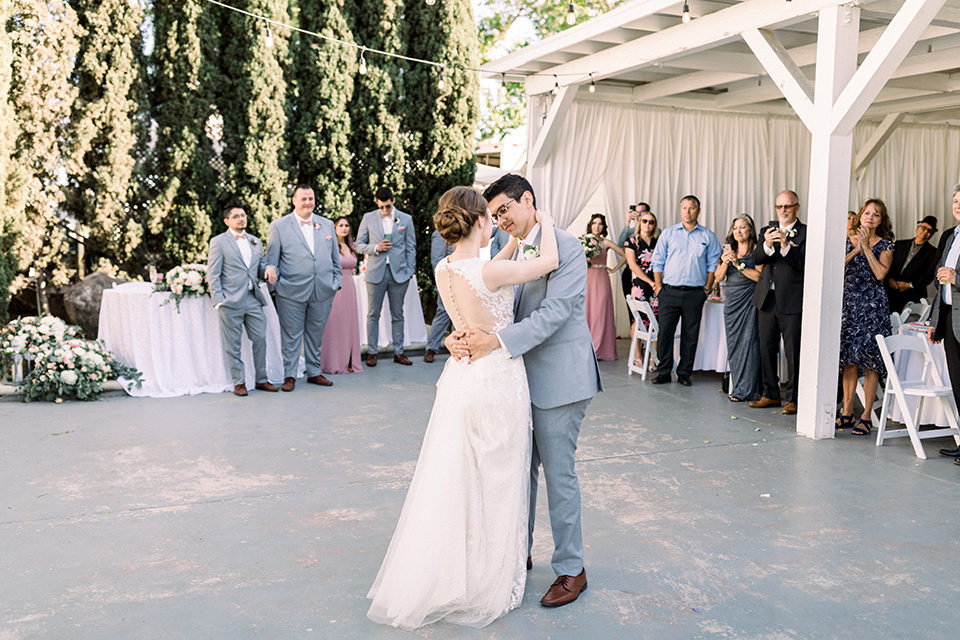  grey and pink wedding with rustic garden charm 