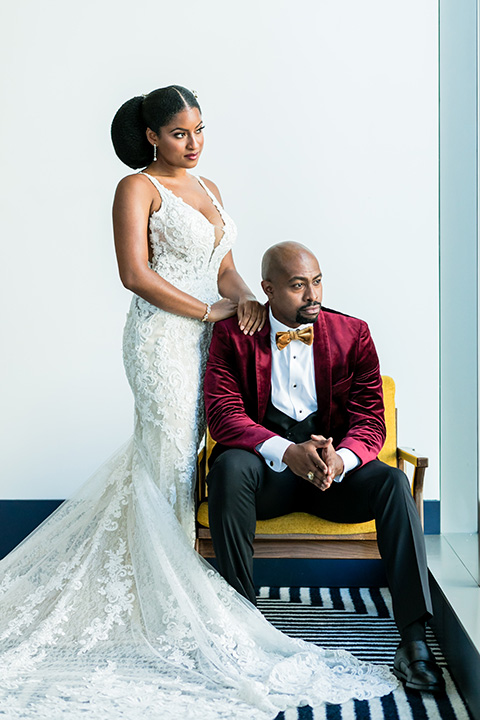  glitz and glam shoot at the Hotel Indigo – couple embrace