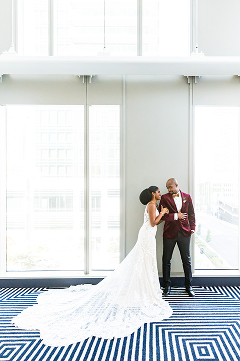  glitz and glam shoot at the Hotel Indigo – couple holding each other