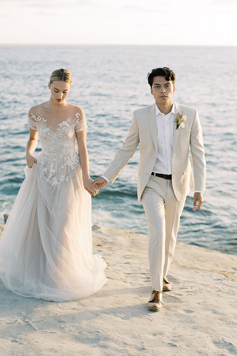  la jolla wedding on the beach with the groom in a tan suit - bride 