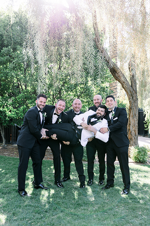  black and white wedding design with touches of greenery – groomsmen 