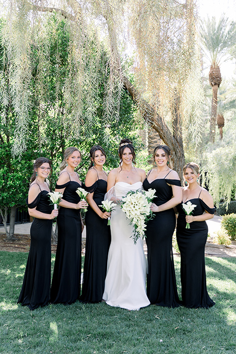  black and white wedding design with touches of greenery – bridesmaids 