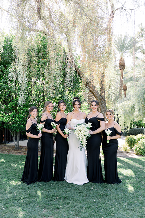  black and white wedding design with touches of greenery – bridesmaids 