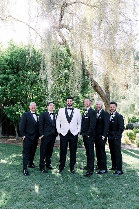  black and white wedding design with touches of greenery – groomsmen 