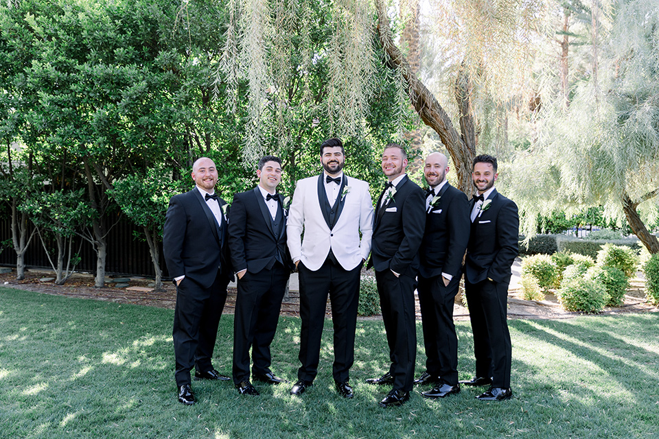  black and white wedding design with touches of greenery – groomsmen 