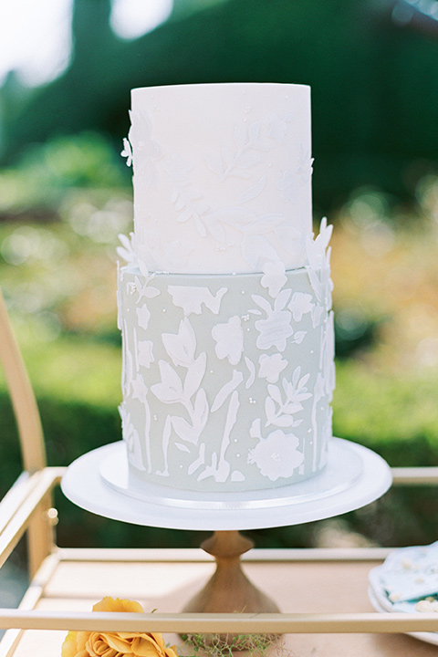  old world garden wedding design with yellow and pink flowers and the groom in a navy shawl tuxedo – cake 