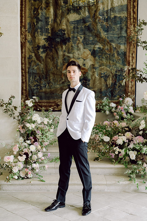  paris france wedding with the groom in a caramel suit and a white tuxedo - bride 