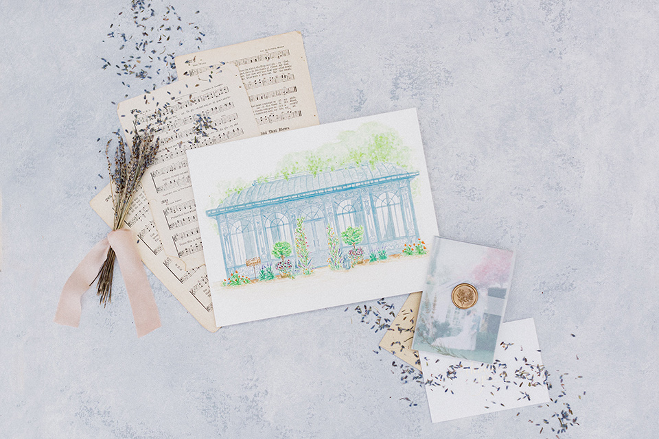 A French inspired wedding at a lavender farm with hand painted wedding invitations