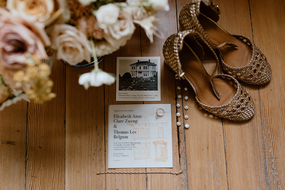 lizzie and tommys wedding on the beach with neutral colors and a gold velvet jacket – invitations