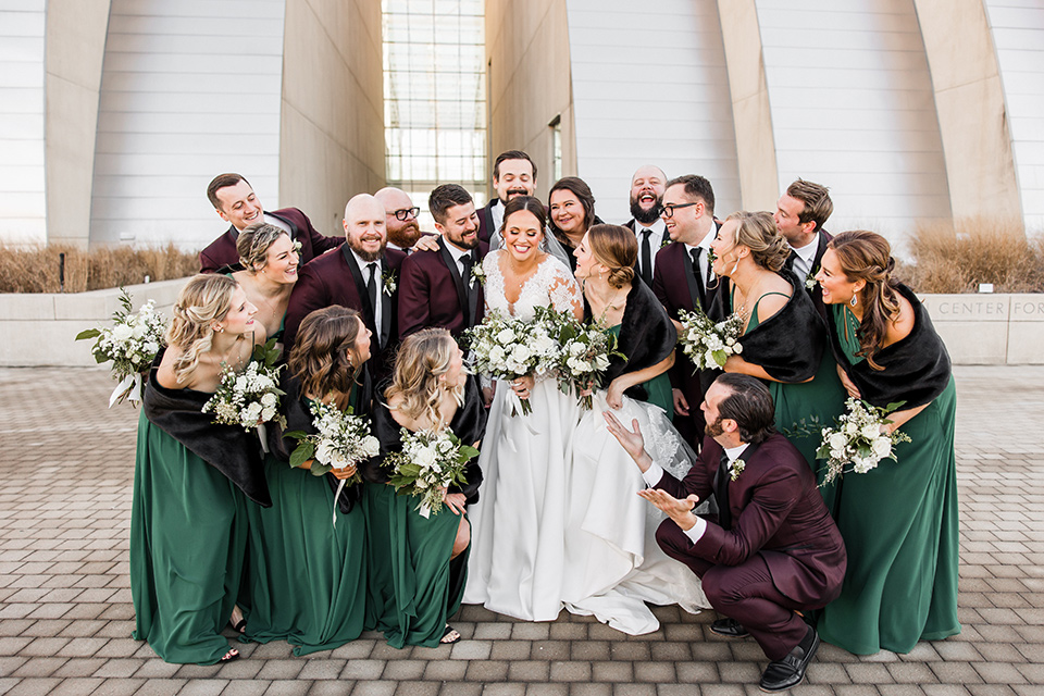  burgundy and green wedding with winter vibes - bridalparty 