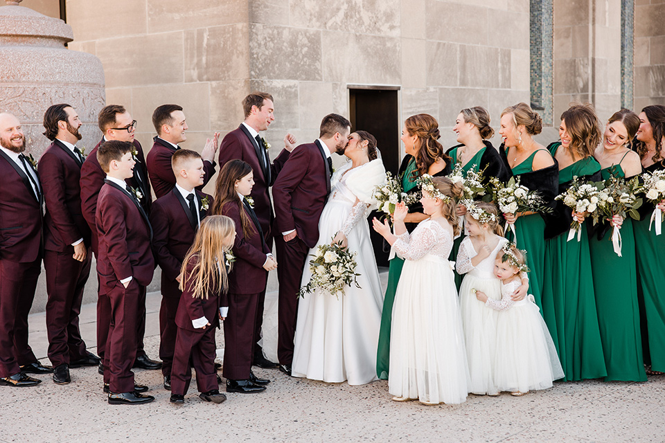  burgundy and green wedding with winter vibes - bridalparty 