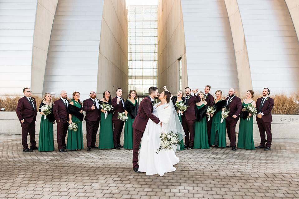  burgundy and green wedding with winter vibes - bridalparty 