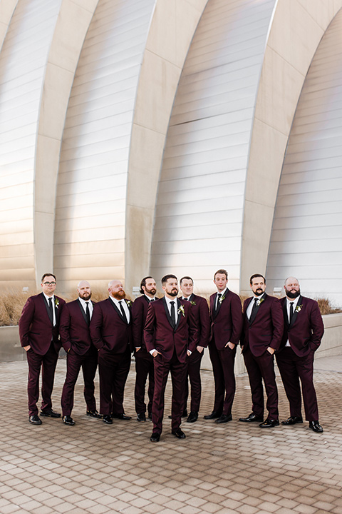  burgundy and green wedding with winter vibes – groomsmen 