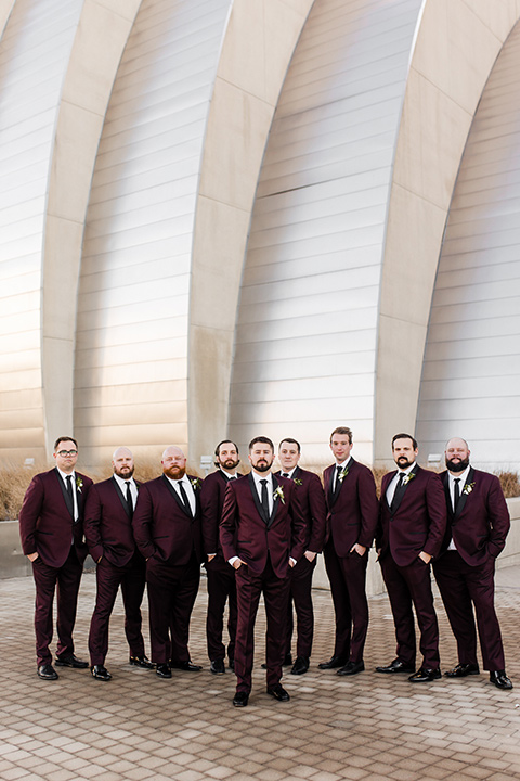  burgundy and green wedding with winter vibes – groomsmen 