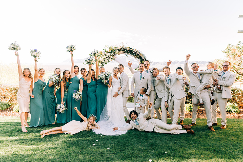  a tan and teal wedding with rustic chic details – wedding party 