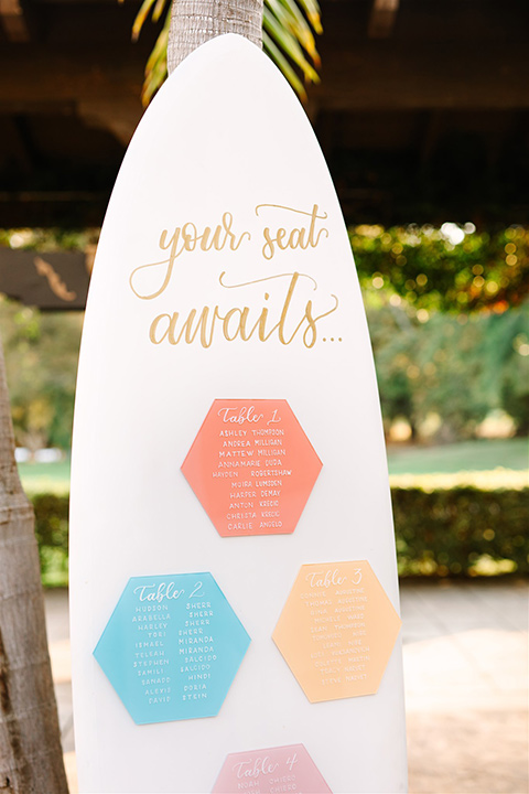 a beachy wedding with bold pastel colors and fun details - seating chart 