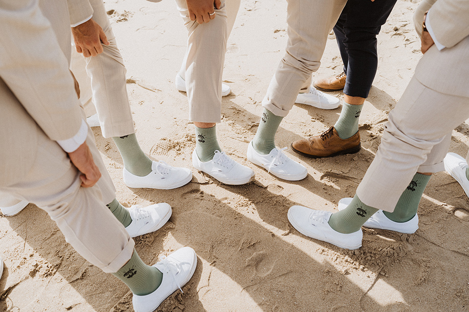  boho modern beach wedding on the sand – groomsmen socks