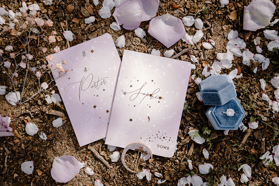  celestial cherry blossom wedding with the groom in a light blue coat and grey pants –vow books