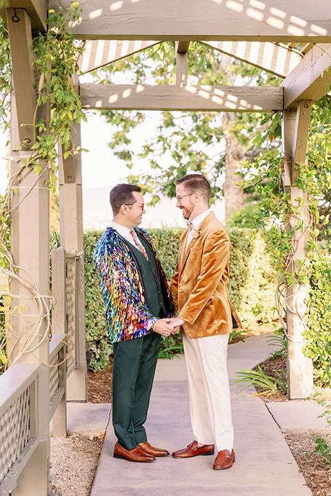 a dreamy garden wedding full of color and disco balls - grooms in reception looks 