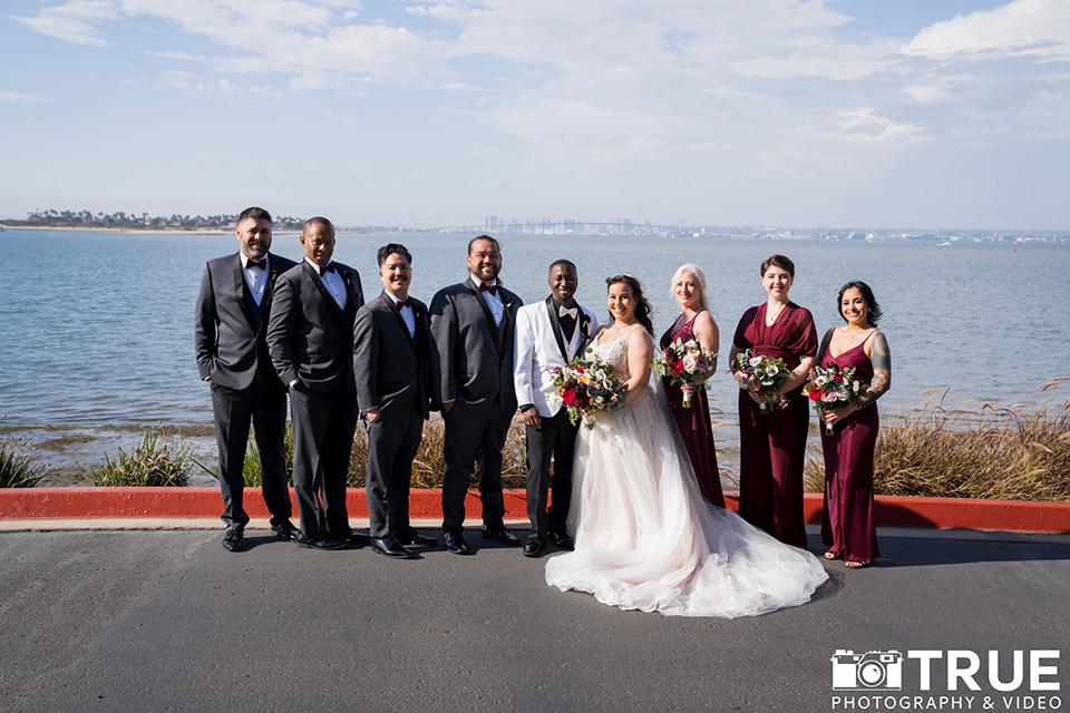  black and white beach wedding with lux details – bridal party 