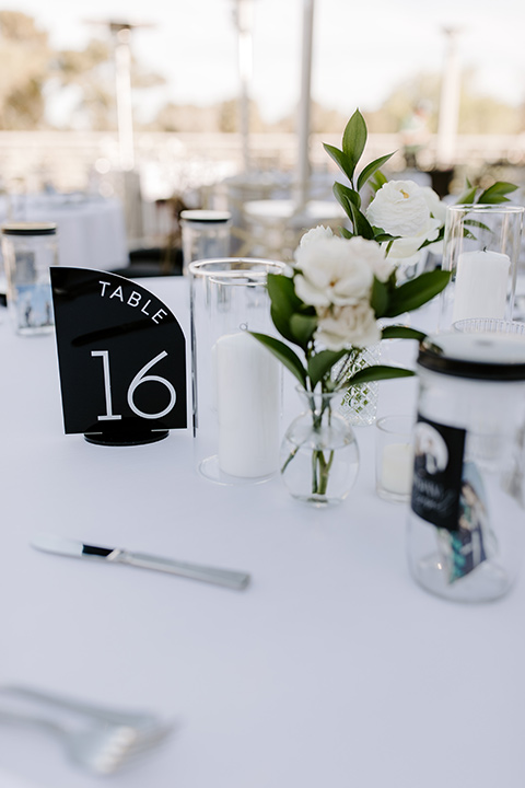  christine and gabes stunning black and white wedding with tropical touches – reception tables and décor