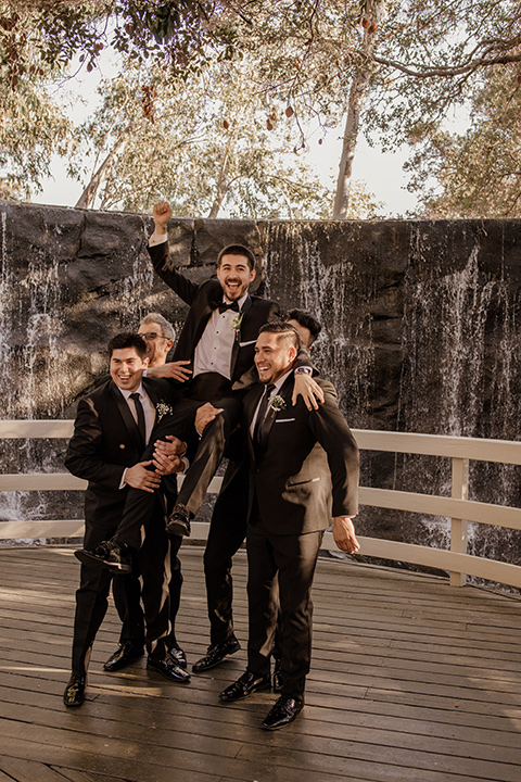  black and blush wedding with drums and star décor – groomsmen